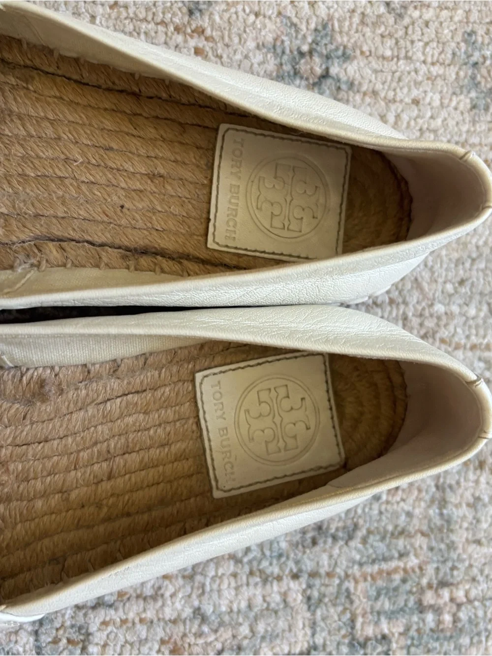 Tory Burch White Leather Espadrille Flats with Black Cap Toe 5